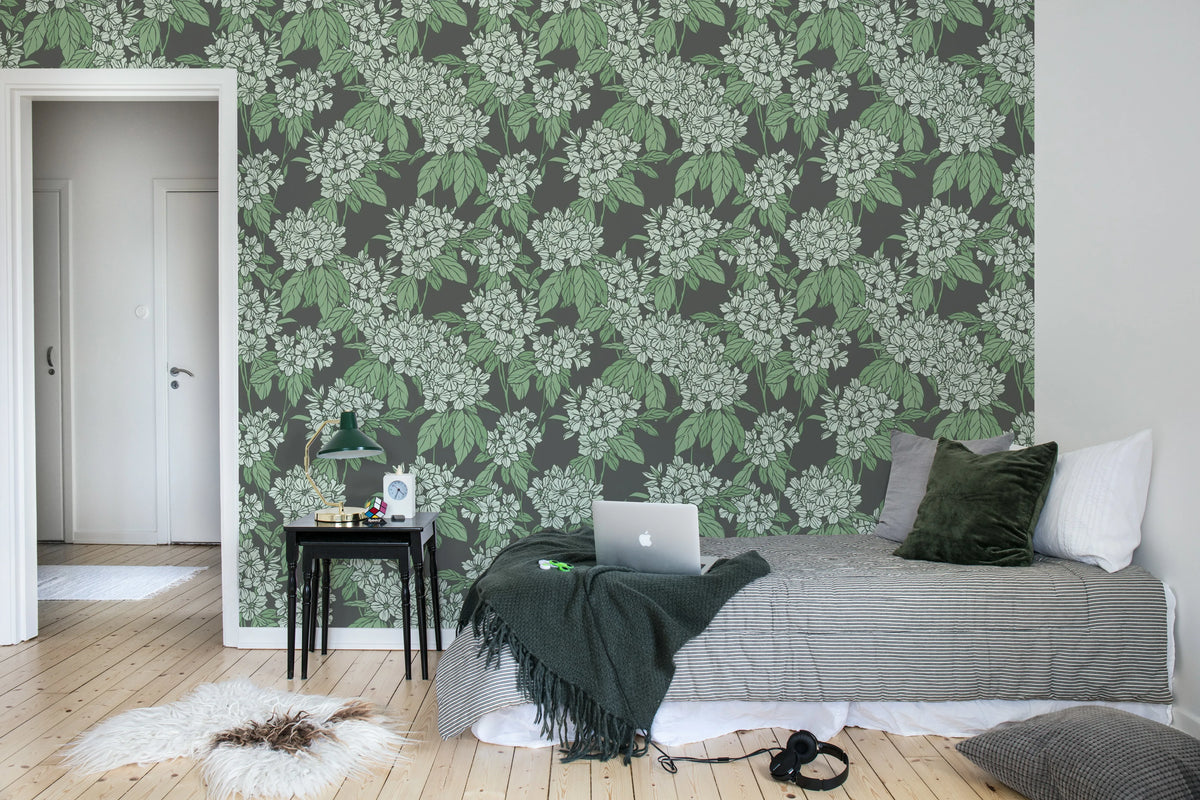 Jasmine Veil, Green Mural Wallpaper - room preview 03