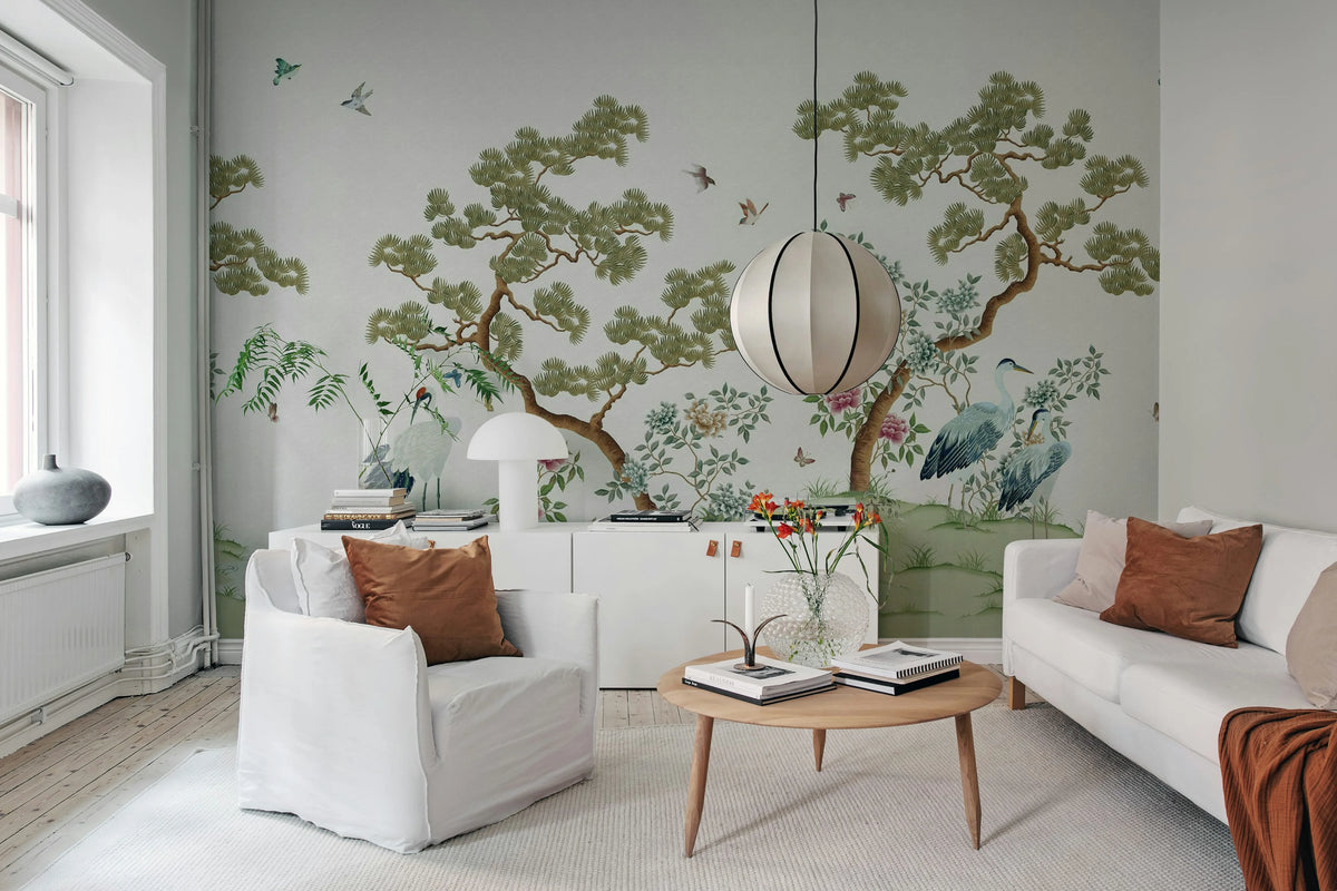 Pine Grove, White Mural Wallpaper - room preview 03