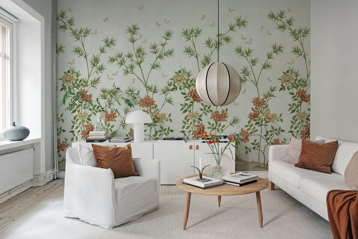 Eastern Bloom, White Mural Wallpaper - room preview 03