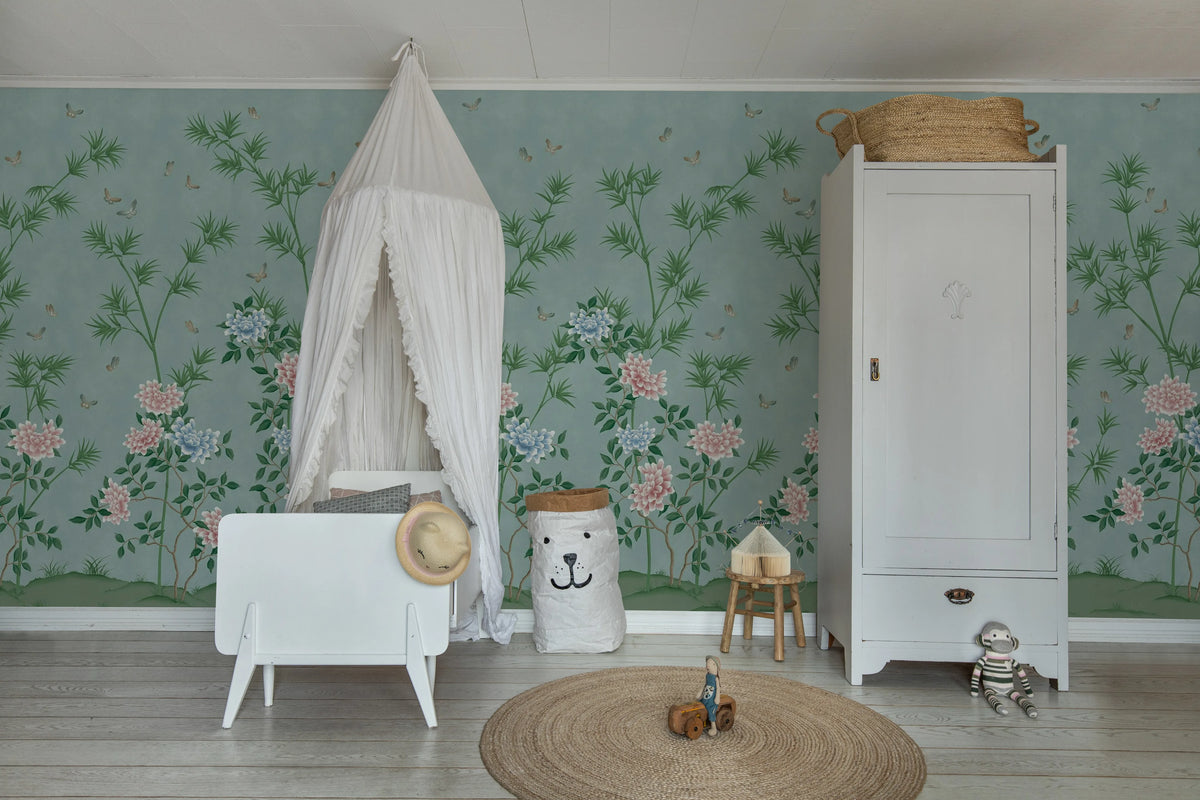 Eastern Bloom, Blue Mural Wallpaper - room preview 03