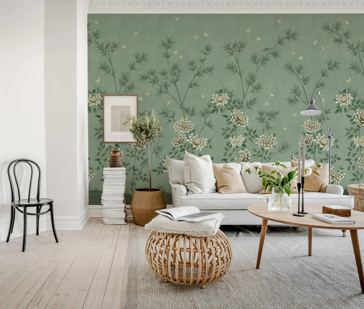 Eastern Bloom, Green Mural Wallpaper - room preview 03