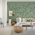 Eastern Bloom, Green Mural Wallpaper - room preview 03