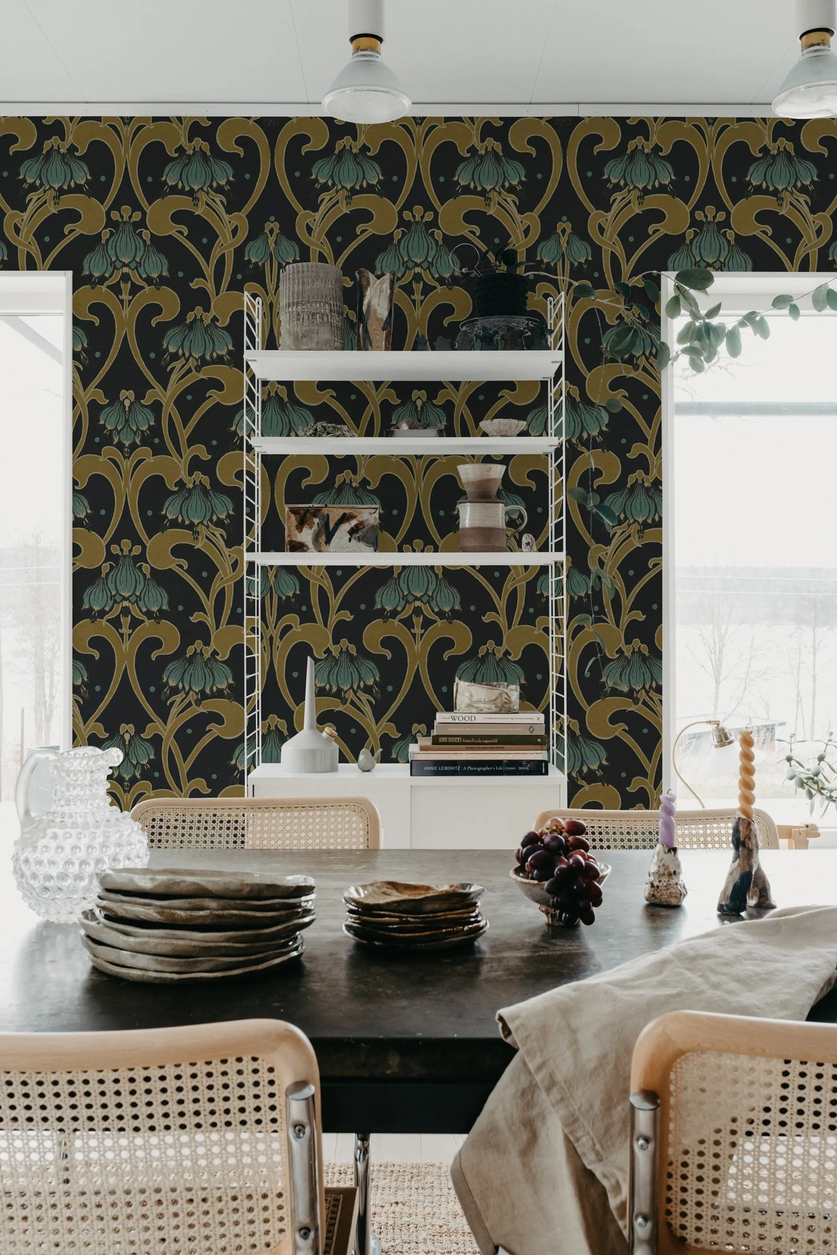 Art Nouveau Flower, Brown Mural Wallpaper - room preview 03