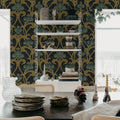 Art Nouveau Flower, Brown Mural Wallpaper - room preview 03