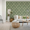 Art Nouveau Flower, Green Mural Wallpaper - room preview 03