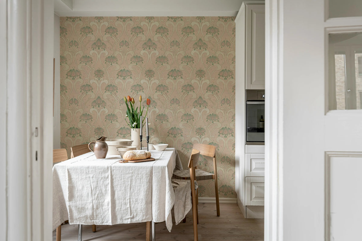 Art Nouveau Flower, Pink Mural Wallpaper - room preview 03