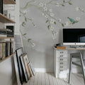 Bird in Tree, White Mural Wallpaper - room preview 03