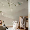 Bird in Tree, Pink Mural Wallpaper - room preview 03