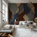 Flowing Forms, Dark Blue Mural Wallpaper - room preview 03