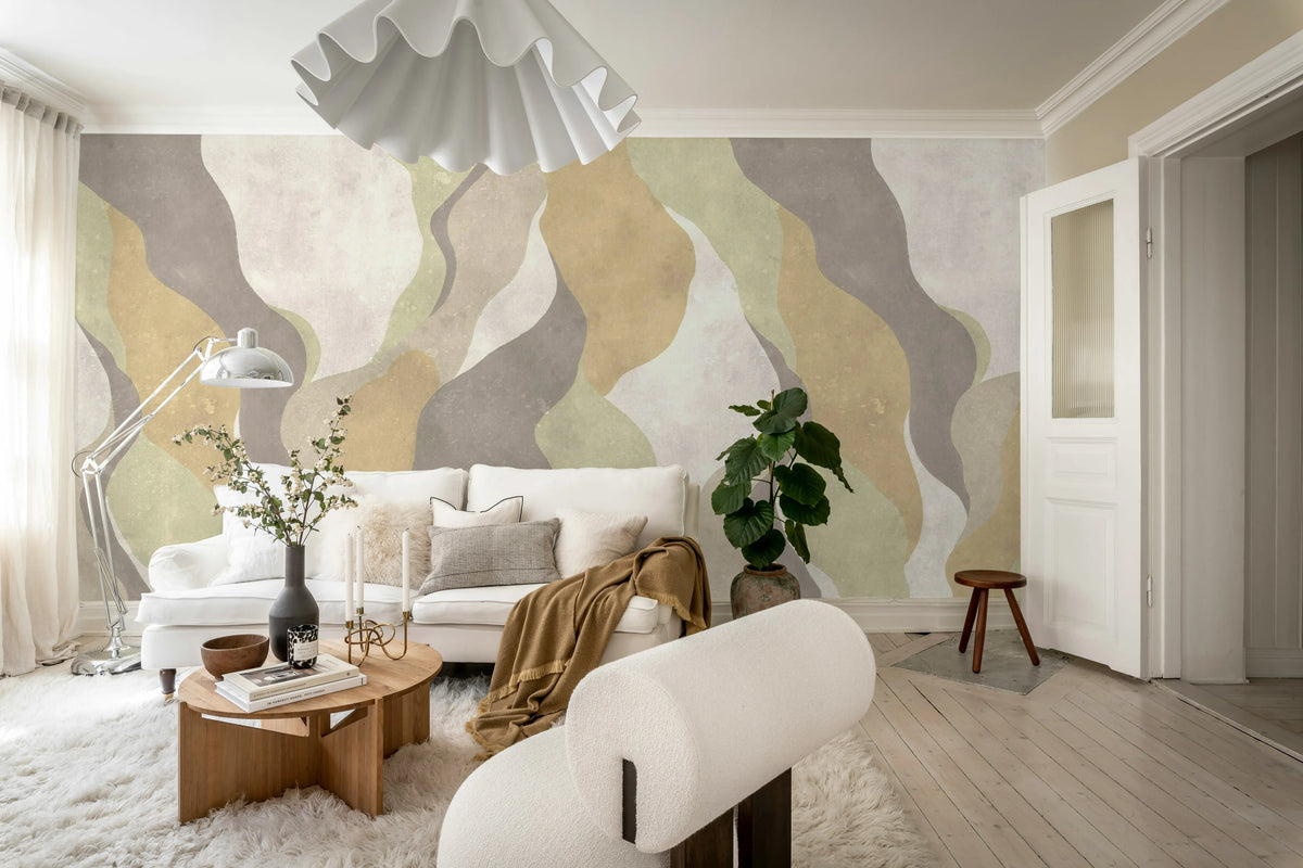Flowing Forms, Pastel Mural Wallpaper - room preview 03