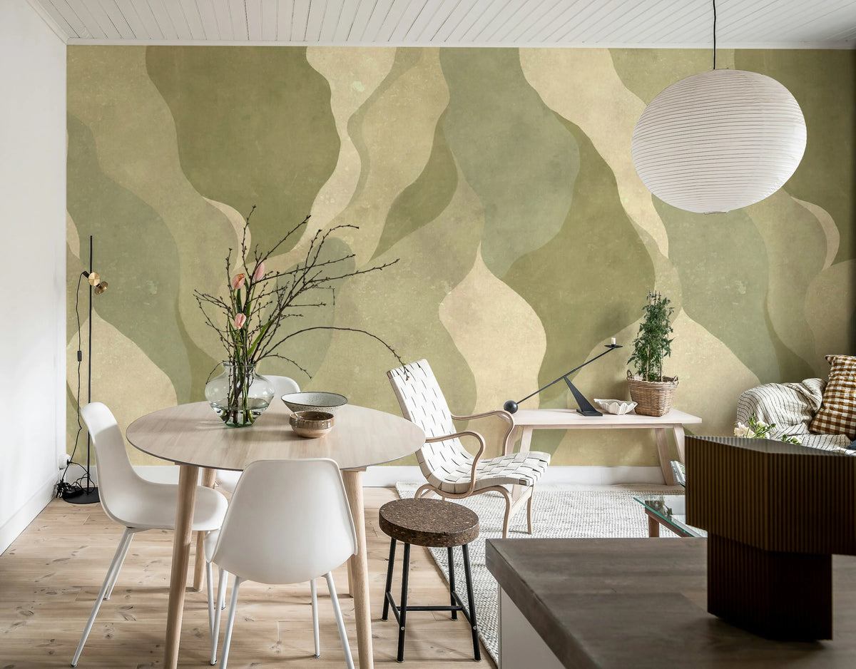 Flowing Forms, Green Mural Wallpaper - room preview 03