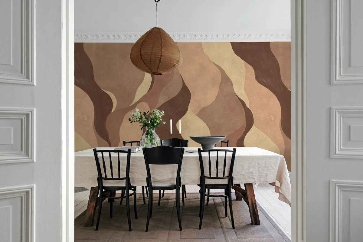 Flowing Forms, Burgundy Mural Wallpaper - room preview 03