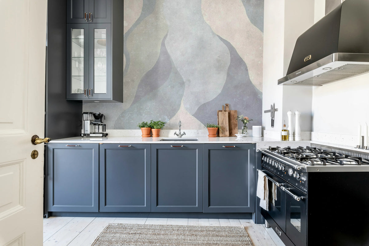 Flowing Forms, Blue Mural Wallpaper - room preview 03