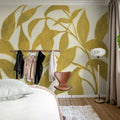 Leaf Silhouette, Yellow Mural Wallpaper - room preview 03