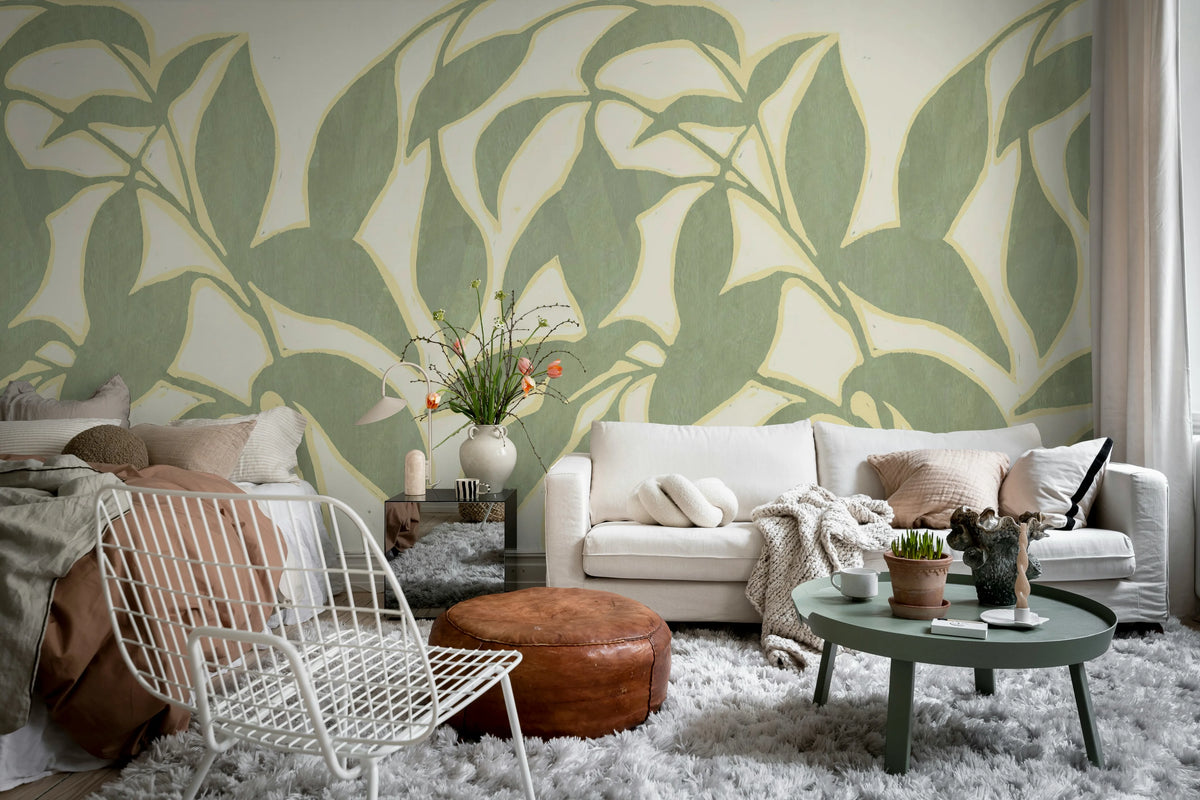 Leaf Silhouette, Green Mural Wallpaper - room preview 03
