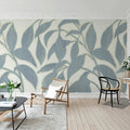 Leaf Silhouette, Blue Mural Wallpaper - room preview 03