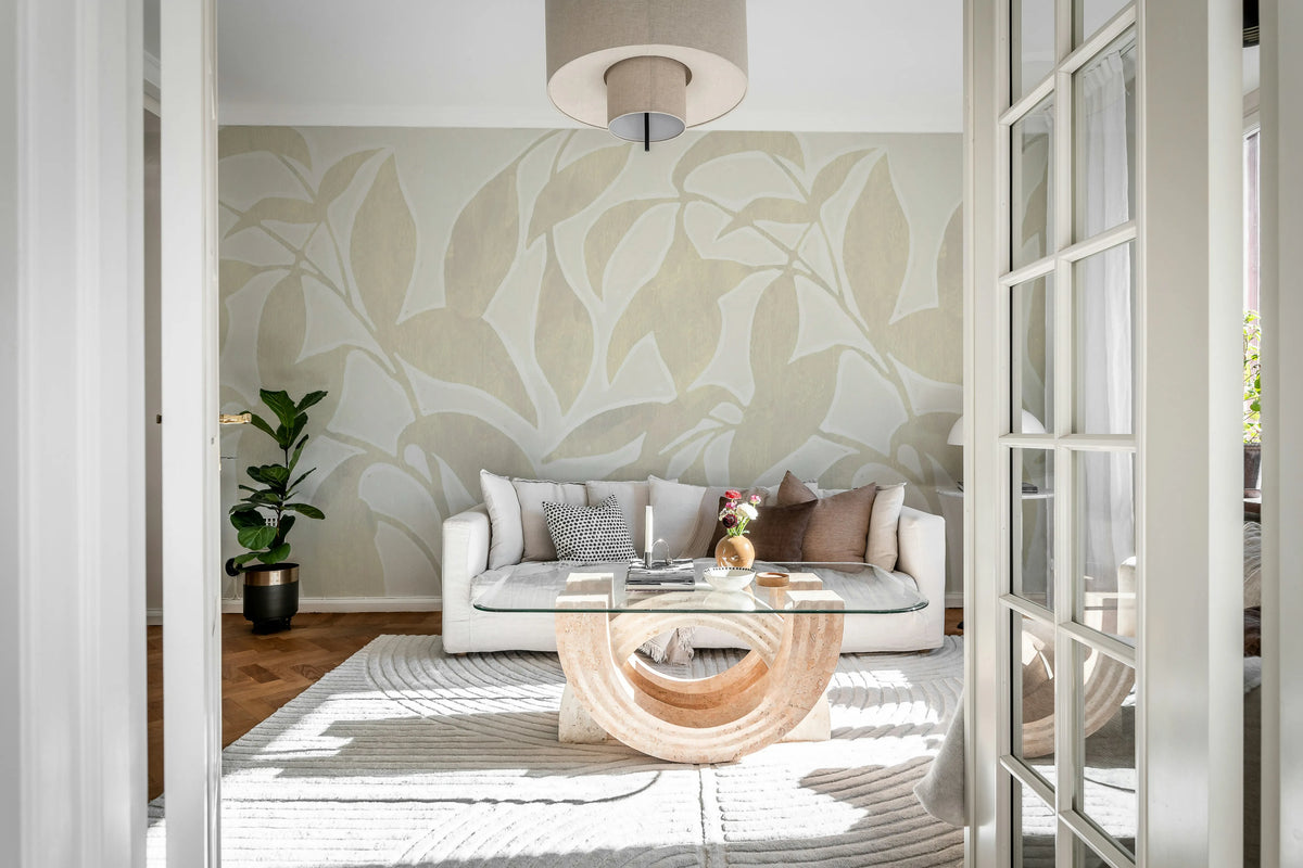 Leaf Silhouette, Beige Mural Wallpaper - room preview 03