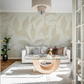Leaf Silhouette, Beige Mural Wallpaper - room preview 03