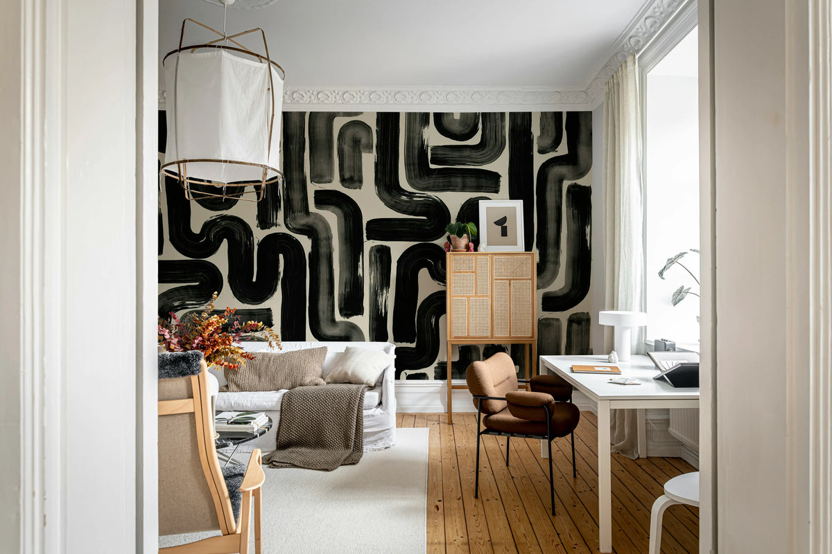 Drape Brush, Black Mural Wallpaper - room preview 03