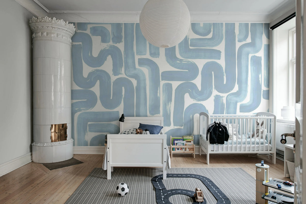 Drape Brush, Blue Mural Wallpaper - room preview 03