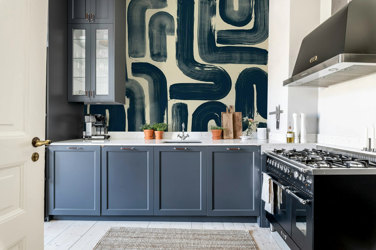 Drape Brush, Dark Blue Mural Wallpaper - room preview 03