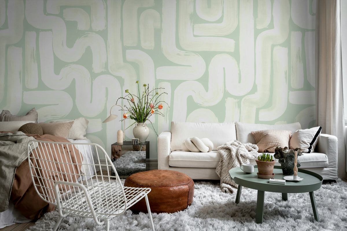 Drape Brush, Green Mural Wallpaper - room preview 03