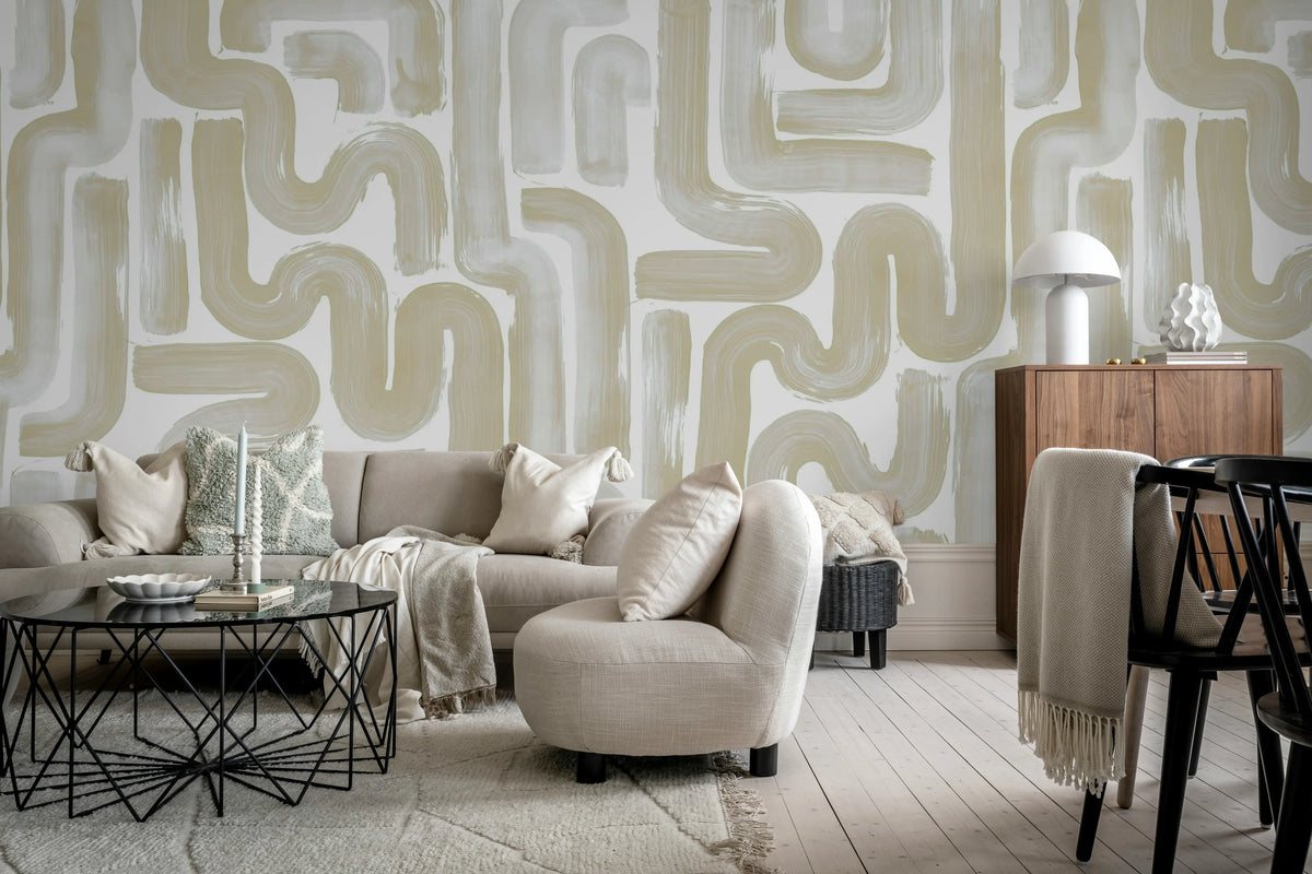 Drape Brush, Beige Mural Wallpaper - room preview 03