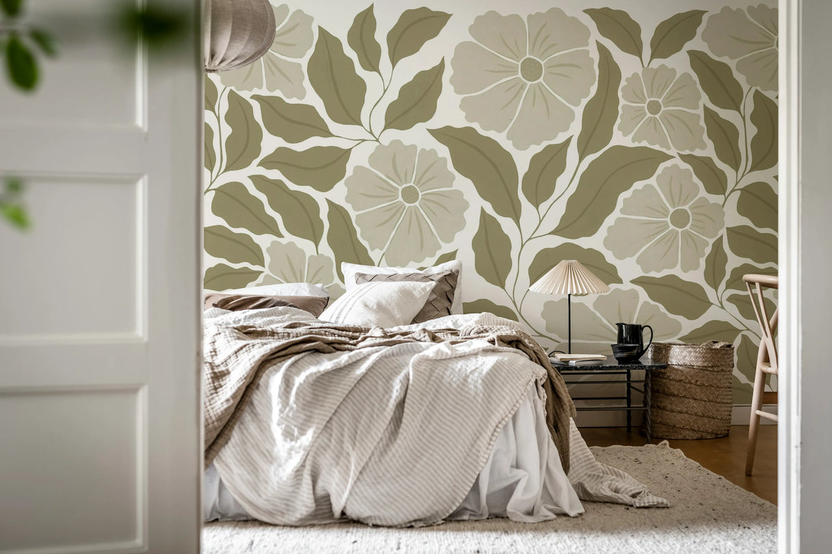 Bold Abstract Flower, Brown Mural Wallpaper - room preview 03