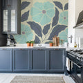 Bold Abstract Flower, Blue Mural Wallpaper - room preview 03