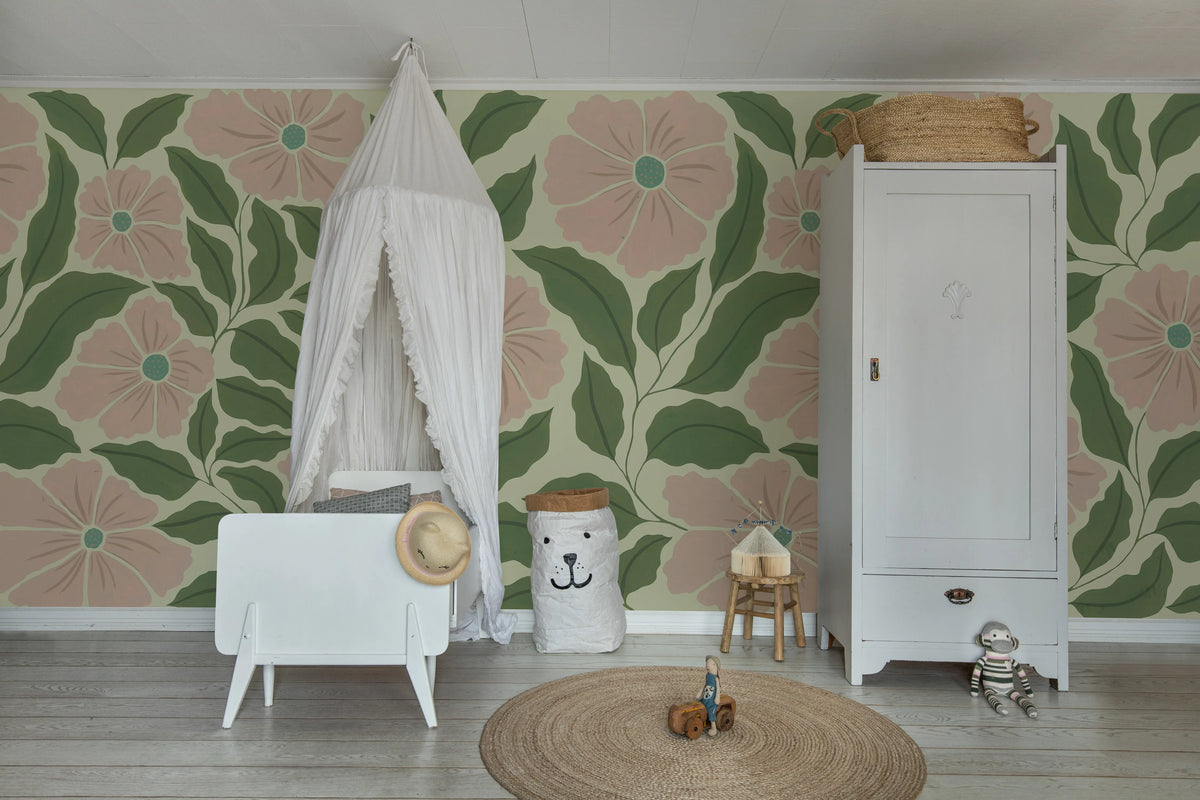 Bold Abstract Flower, Pink Mural Wallpaper - room preview 03