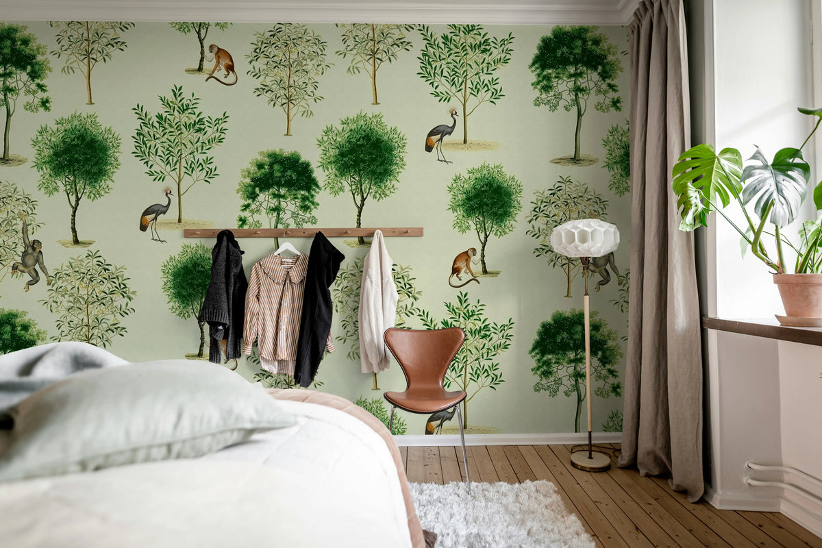 Monkey Among Trees, Beige Mural Wallpaper - room preview 03