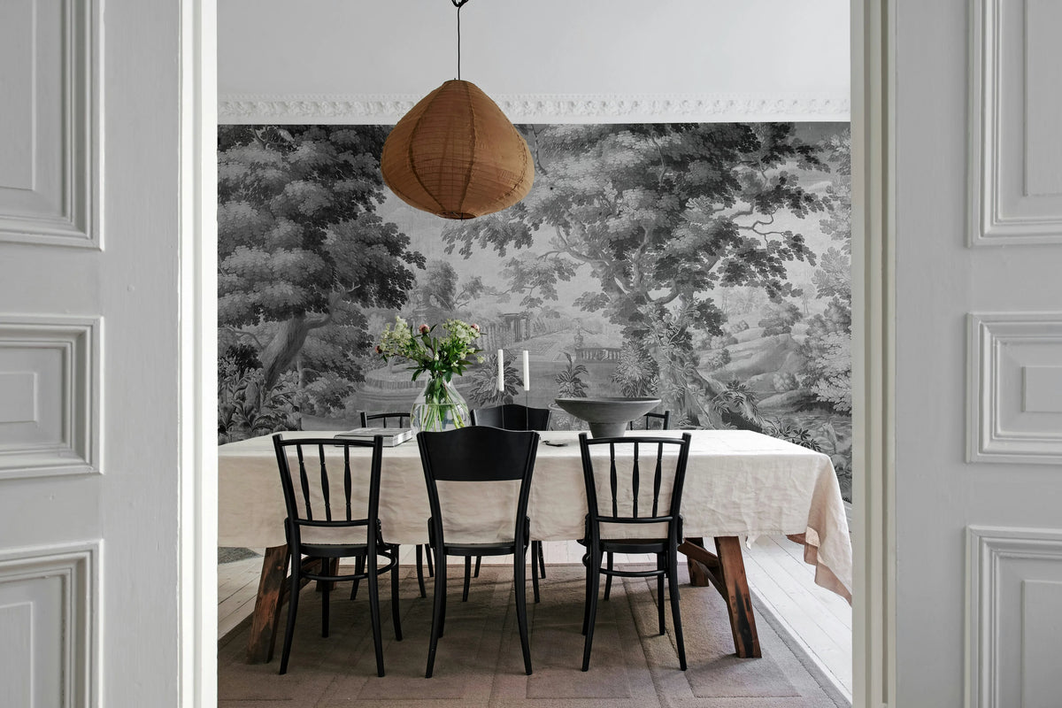 Antique Tapestry, Black & White Mural Wallpaper - room preview 03