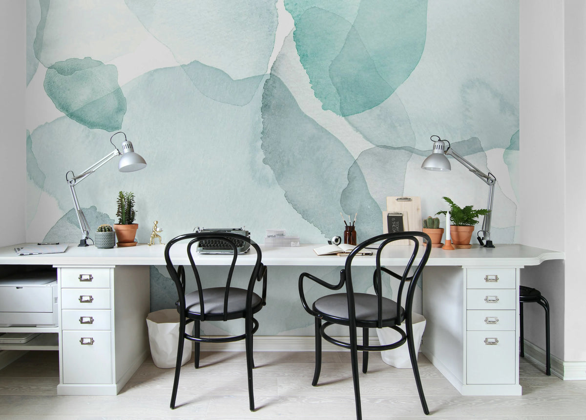 Shadow Petals, Blue Mural Wallpaper - room preview 03