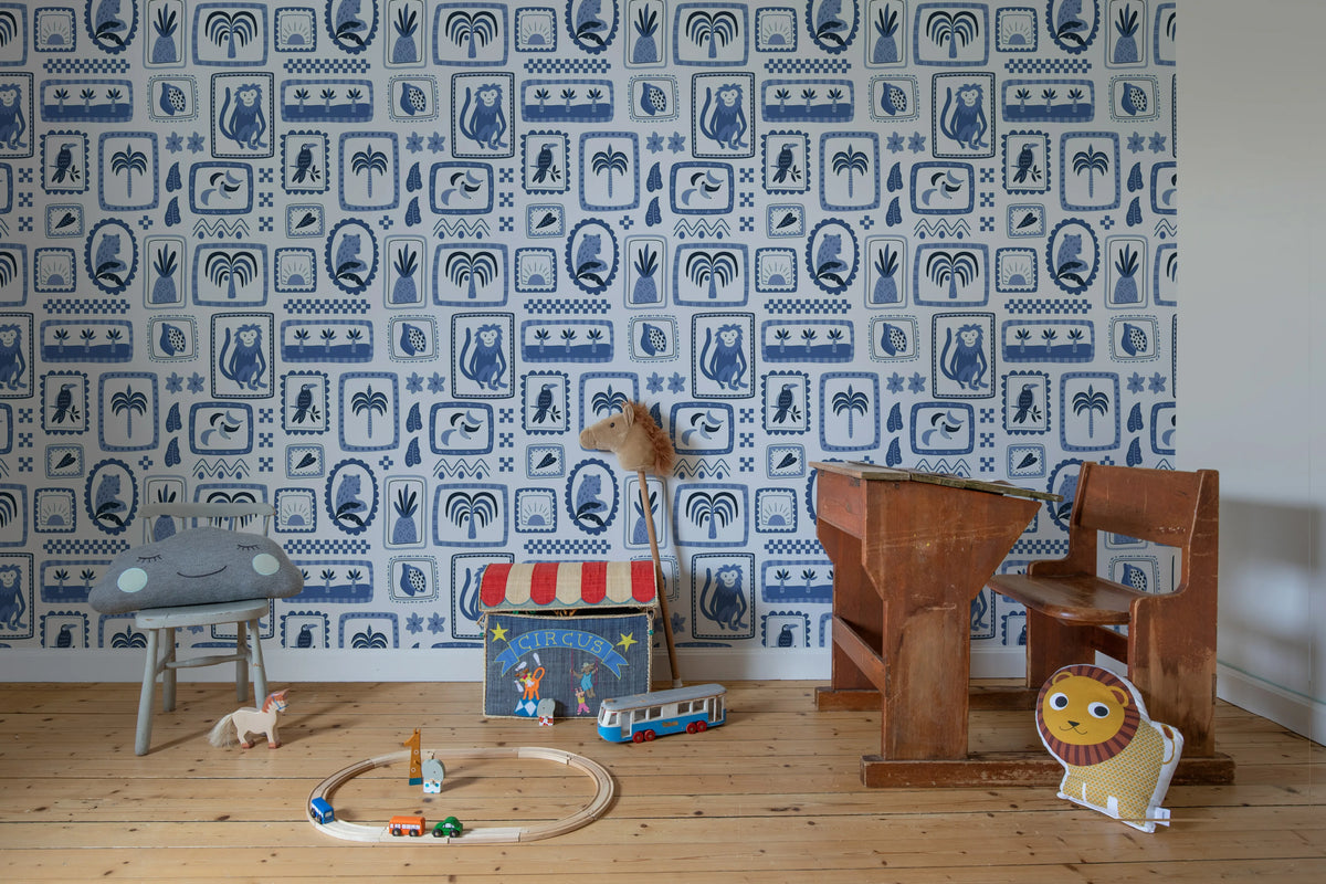 Jungle Frames, Blue Mural Wallpaper - room preview 03