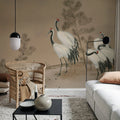 Whispering Cranes, Beige Mural Wallpaper - room preview 03