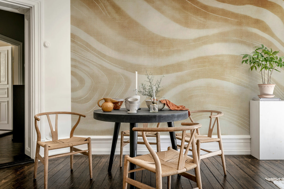 Ocean Lines, Beige Mural Wallpaper - room preview 03