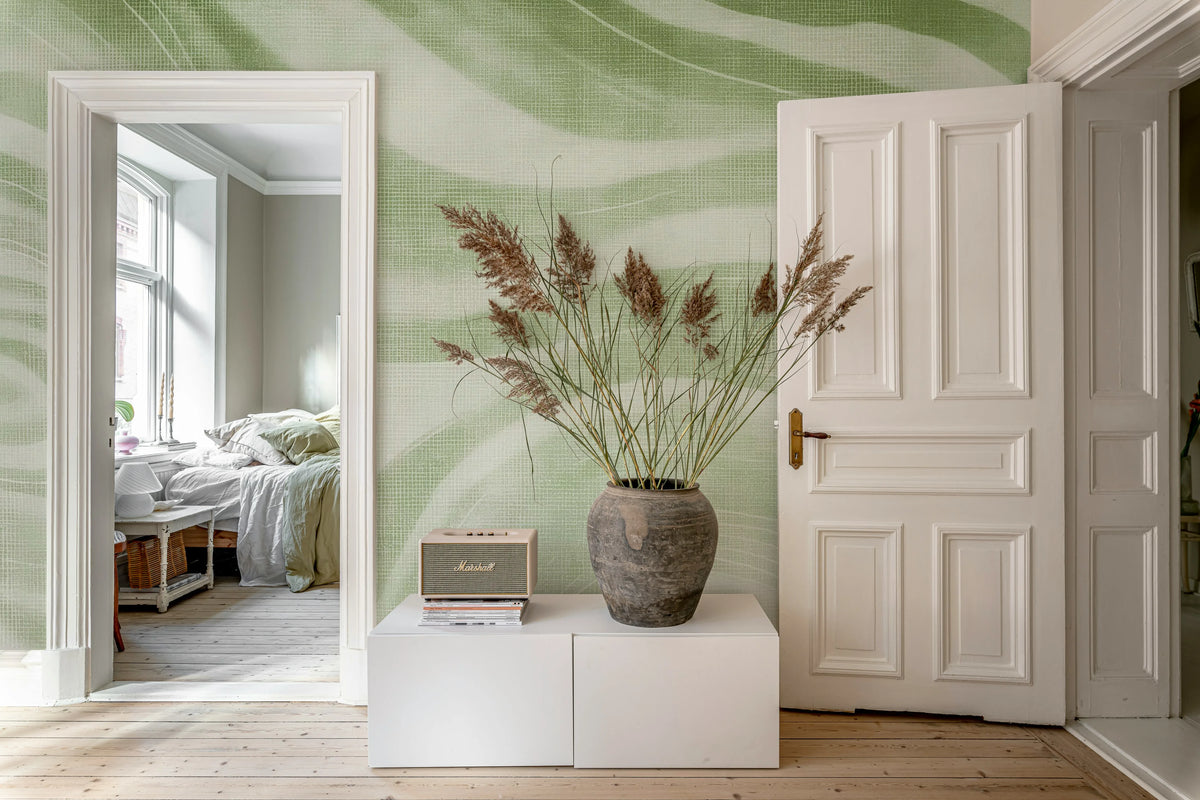Ocean Lines, Green Mural Wallpaper - room preview 03