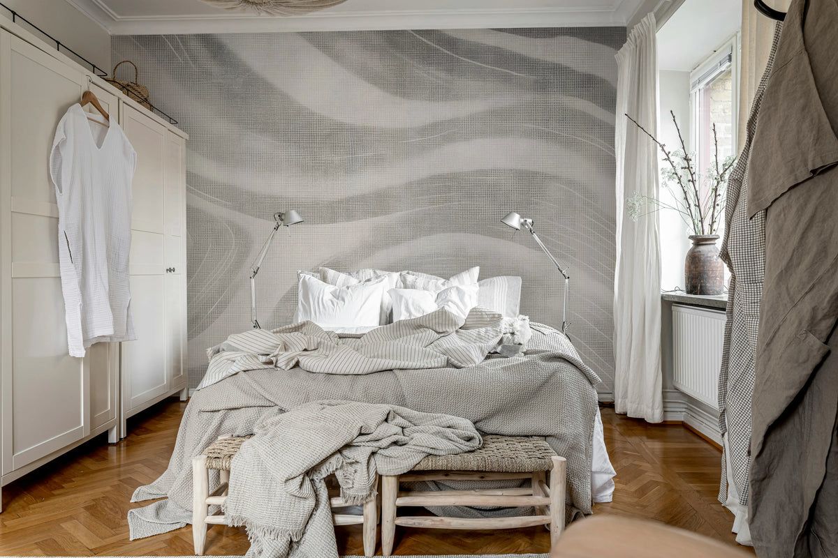 Ocean Lines, Gray Mural Wallpaper - room preview 03