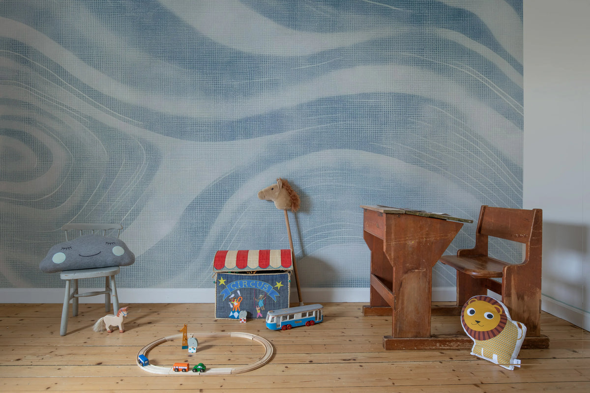 Ocean Lines, Blue Mural Wallpaper - room preview 03