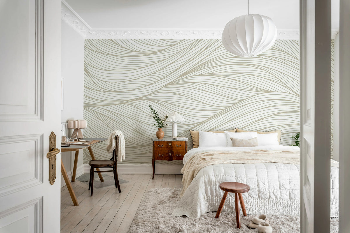 Flow Lines, Beige Mural Wallpaper - room preview 03