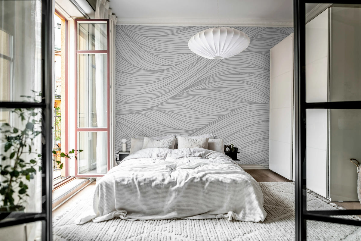 Flow Lines, Gray Mural Wallpaper - room preview 03