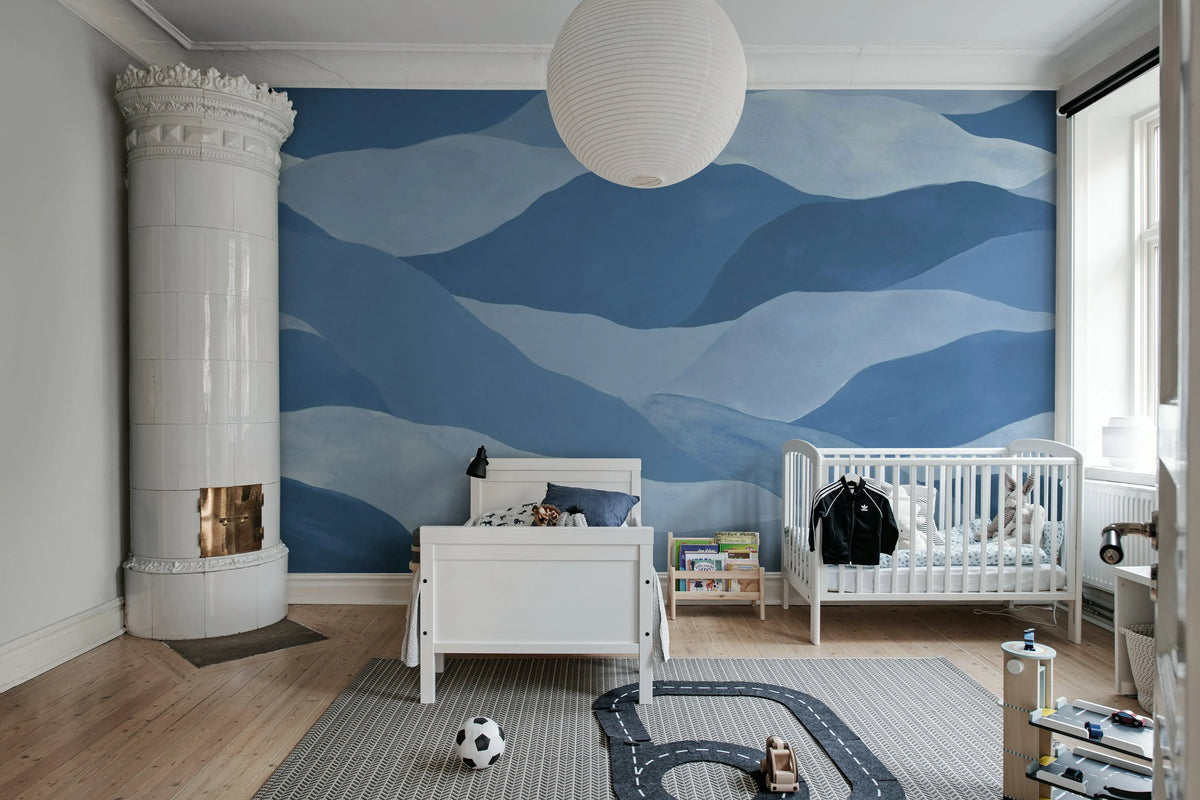 Misty Peaks, Blue Mural Wallpaper - room preview 03