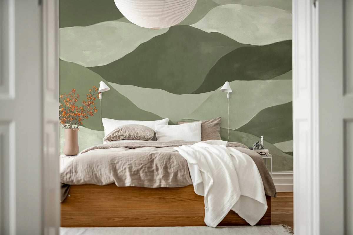 Misty Peaks, Green Mural Wallpaper - room preview 03