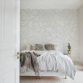 Ink Flowers, White Mural Wallpaper - room preview 03