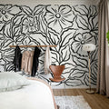Ink Flowers, Black Mural Wallpaper - room preview 03