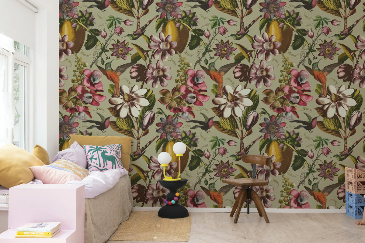 Flying Kolibri, Beige Mural Wallpaper - room preview 03