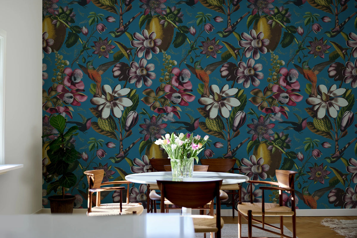 Flying Kolibri, Blue Mural Wallpaper - room preview 03