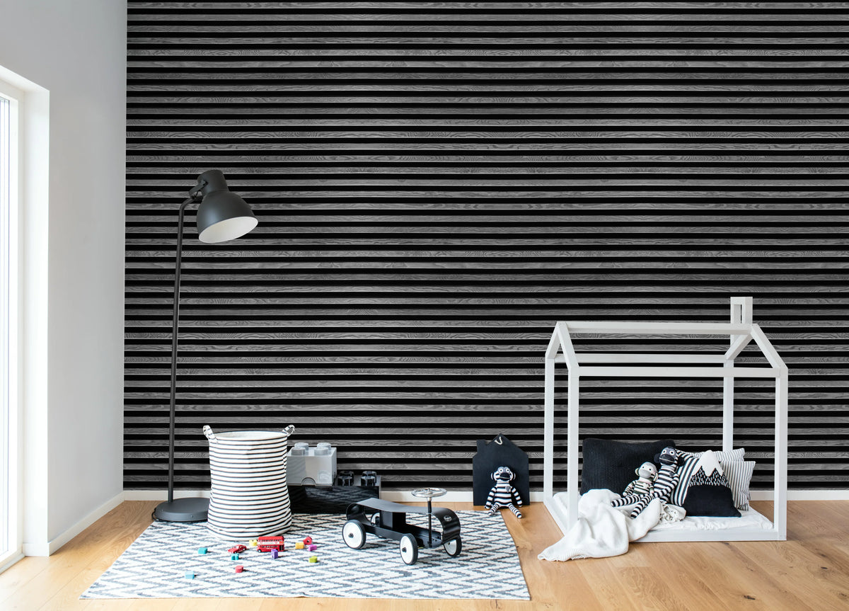 Rib Wood, Horizontal Gray Mural Wallpaper - room preview 03
