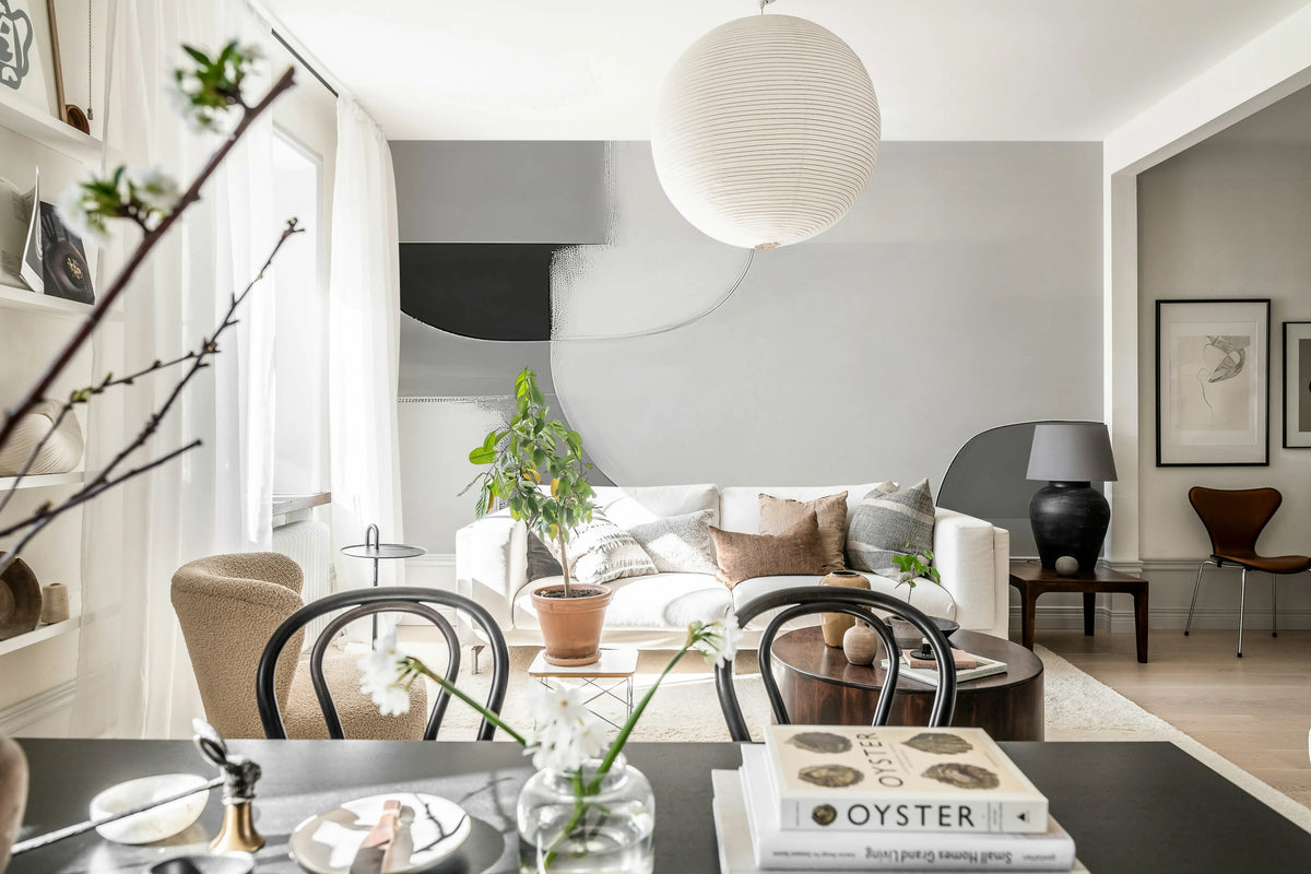 Abstract Shapes, Gray Mural Wallpaper - room preview 03