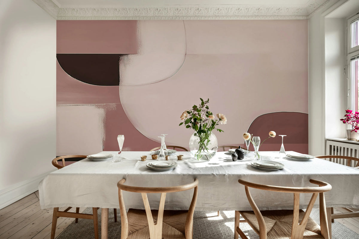 Abstract Shapes, Burgundy Mural Wallpaper - room preview 03